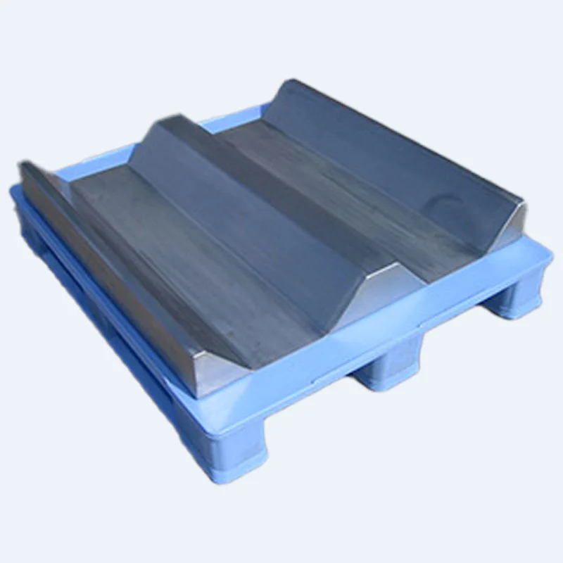 Stainless steel wedge attached to a Hygienic pallet